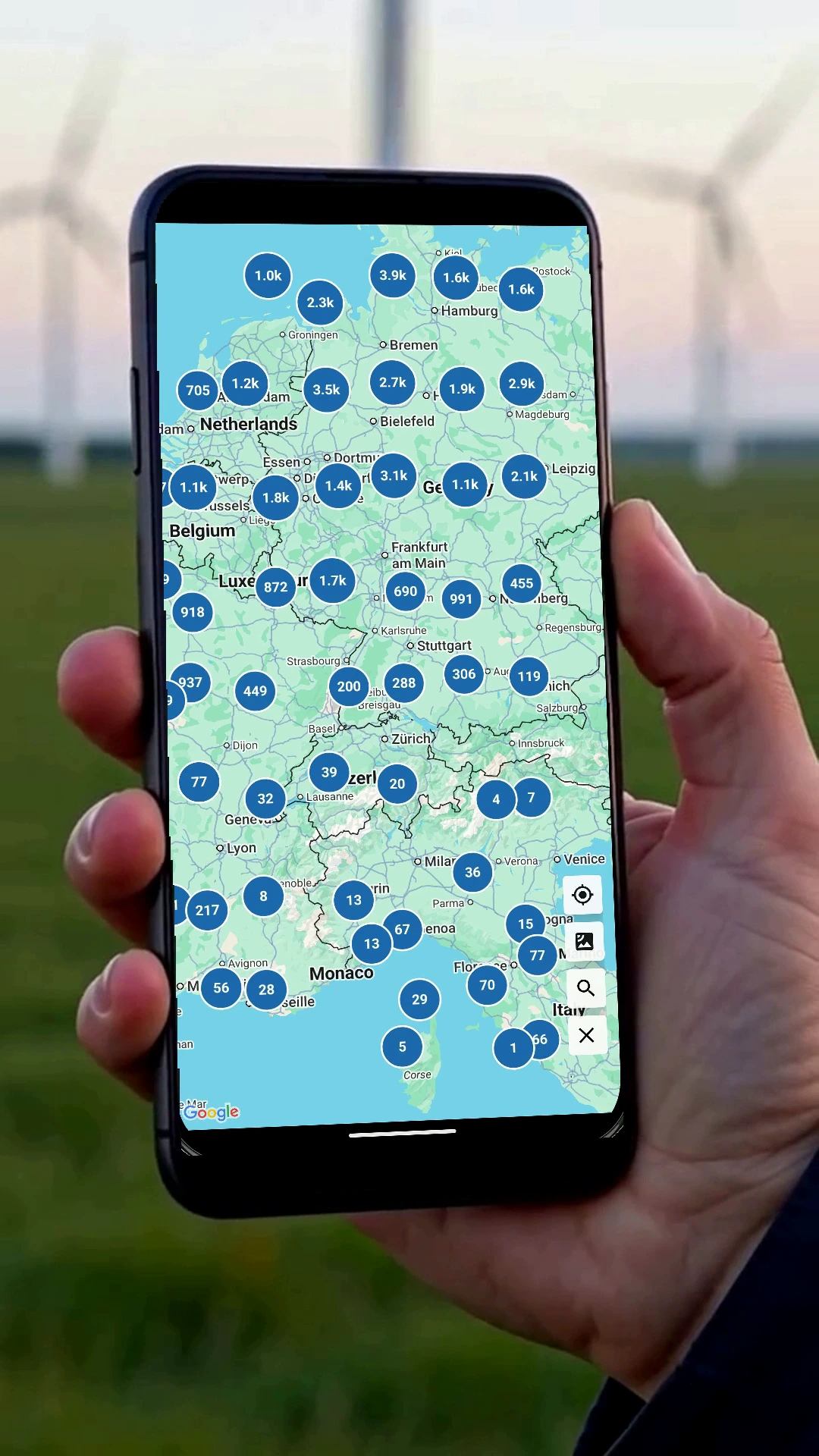 WindPower auf einem Smartphone im Windpark